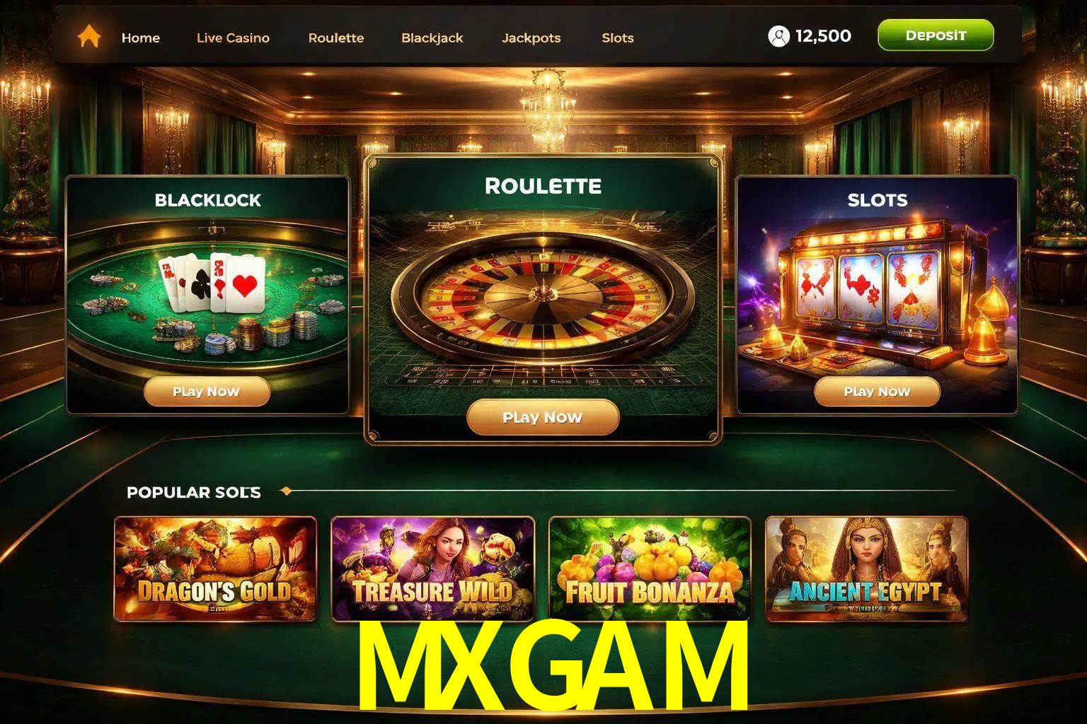 Vista de la plataforma MXGAM Casino mostrando categorías organizadas de juegos en línea